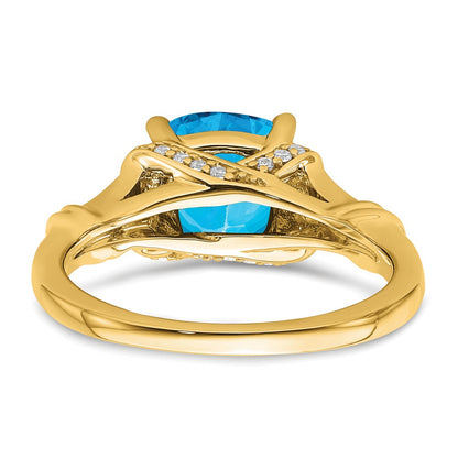 Solid 14k Yellow Gold Simulated Blue Topaz and CZ Ring