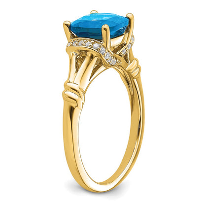 Solid 14k Yellow Gold Simulated Blue Topaz and CZ Ring