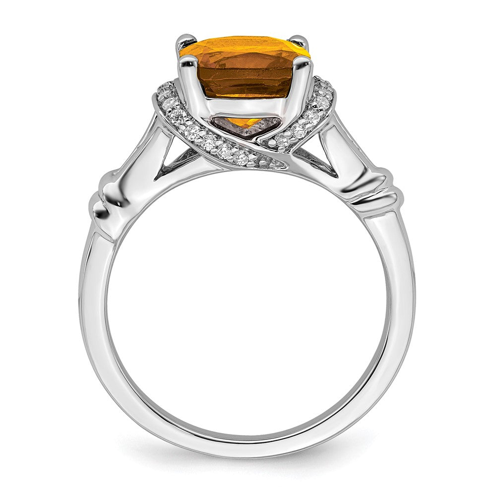 Solid 14k White Gold Simulated Citrine and CZ Ring