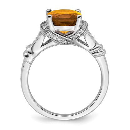 Solid 14k White Gold Simulated Citrine and CZ Ring