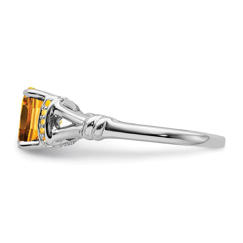 Solid 14k White Gold Simulated Citrine and CZ Ring