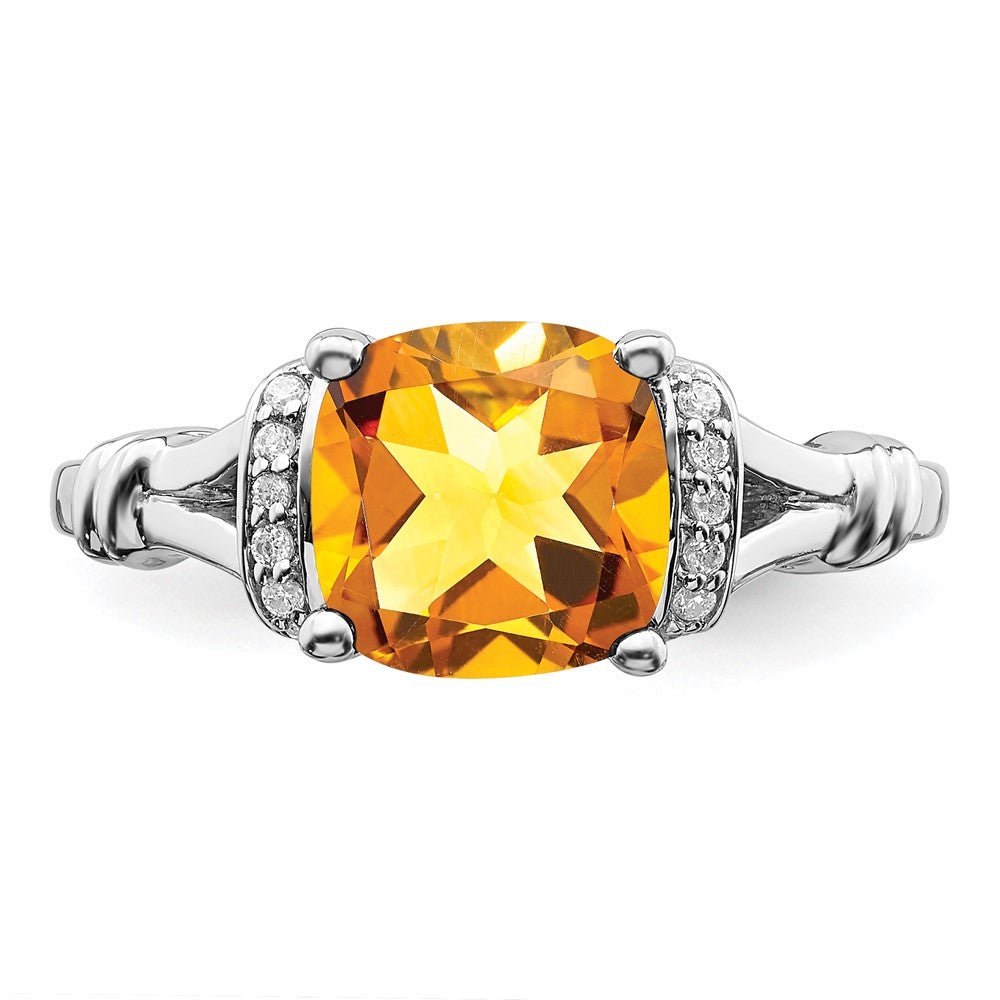 Solid 14k White Gold Simulated Citrine and CZ Ring