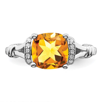 Solid 14k White Gold Simulated Citrine and CZ Ring