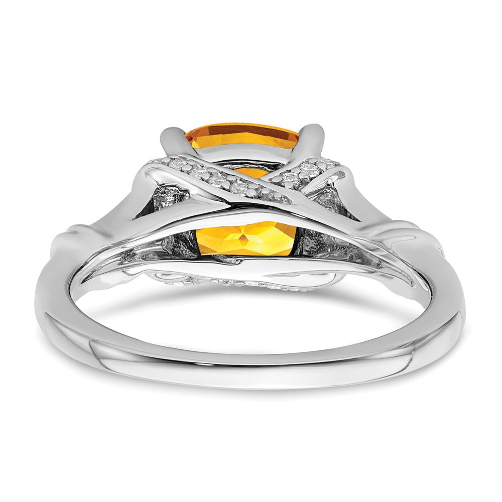 Solid 14k White Gold Simulated Citrine and CZ Ring