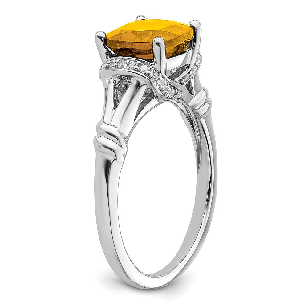 Solid 14k White Gold Simulated Citrine and CZ Ring