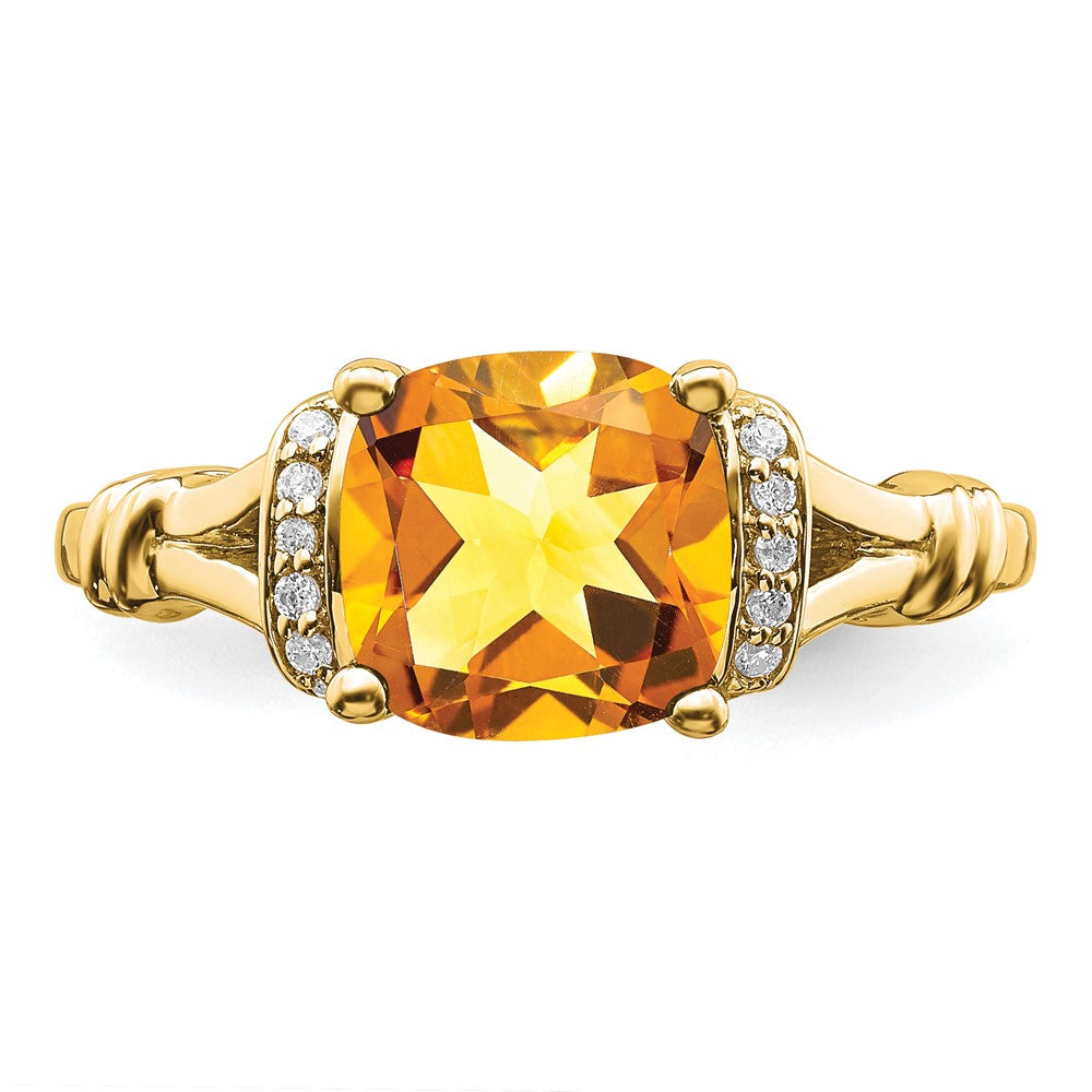 Solid 14k Yellow Gold Simulated Citrine and CZ Ring