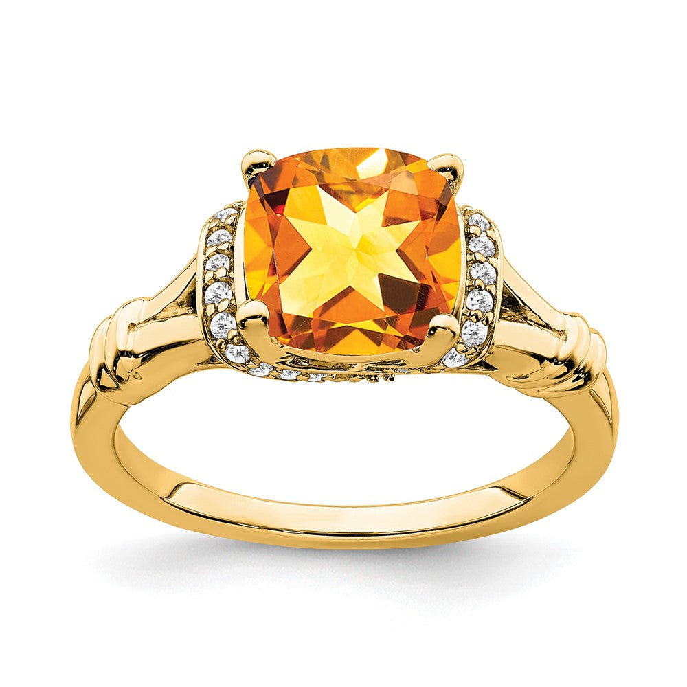Solid 14k Yellow Gold Simulated Citrine and CZ Ring