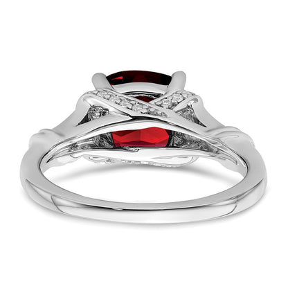 Solid 14k White Gold Simulated Garnet and CZ Ring