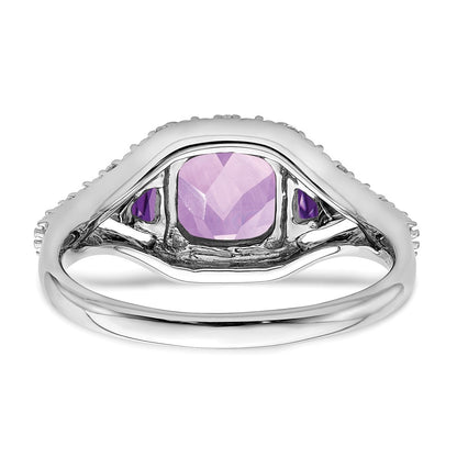 Solid 14k White Gold Simulated Amethyst and CZ Ring