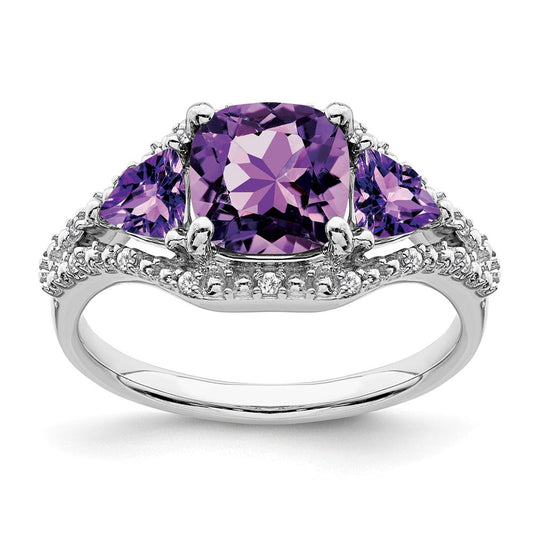 14k white gold amethyst and real diamond ring rm7159 am 007 wa