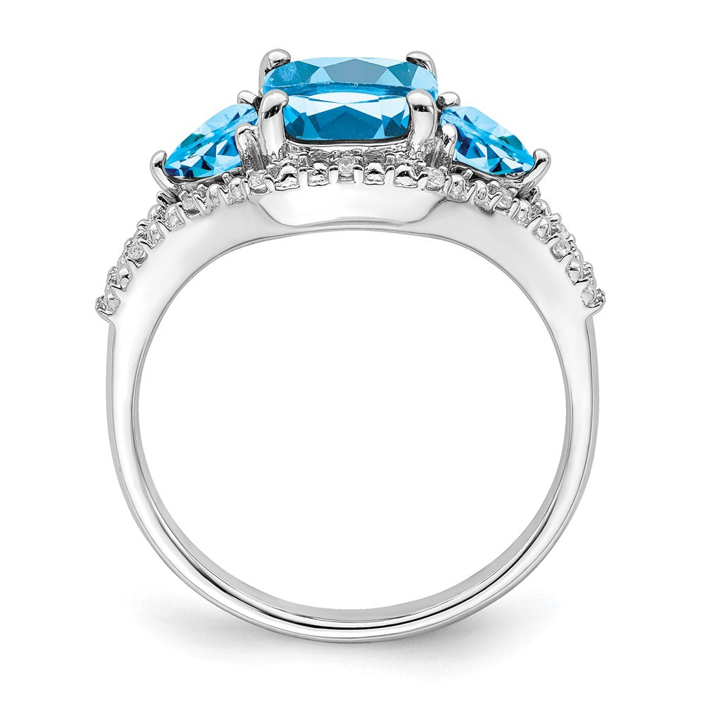 Solid 14k White Gold Simulated Blue Topaz and CZ Ring