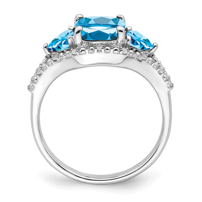 Solid 14k White Gold Simulated Blue Topaz and CZ Ring