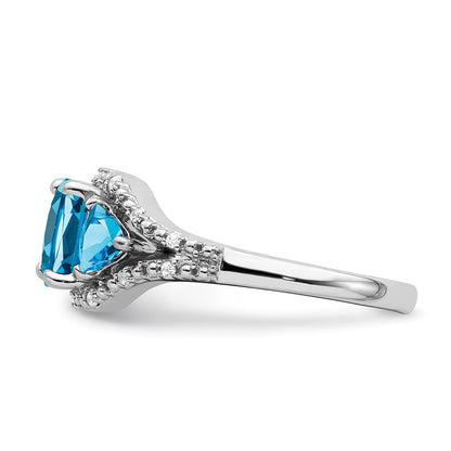 Solid 14k White Gold Simulated Blue Topaz and CZ Ring