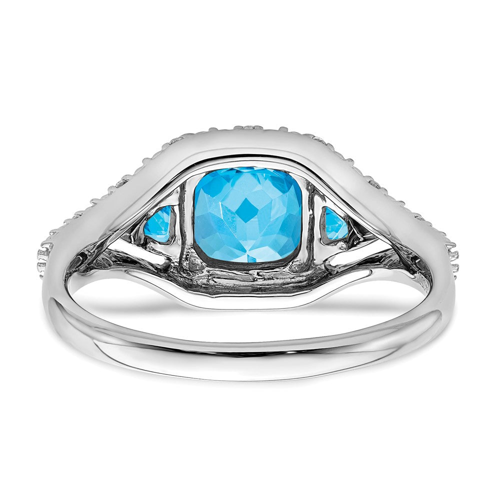 Solid 14k White Gold Simulated Blue Topaz and CZ Ring