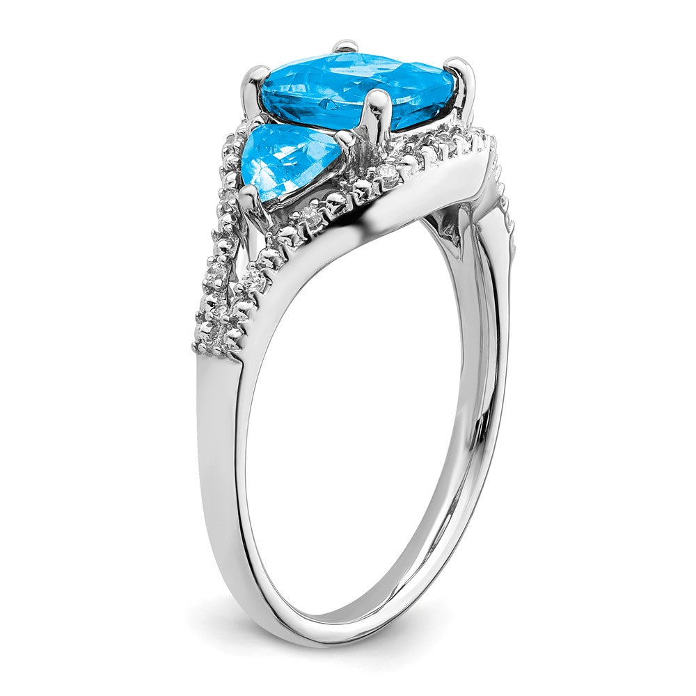 Solid 14k White Gold Simulated Blue Topaz and CZ Ring