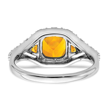 Solid 14k White Gold Simulated Citrine and CZ Ring