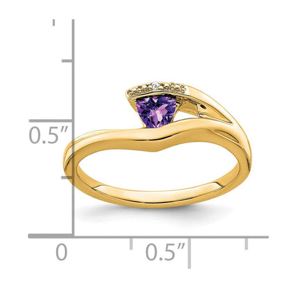 14k yellow gold trillion amethyst and real diamond ring rm7160 am 001 ya