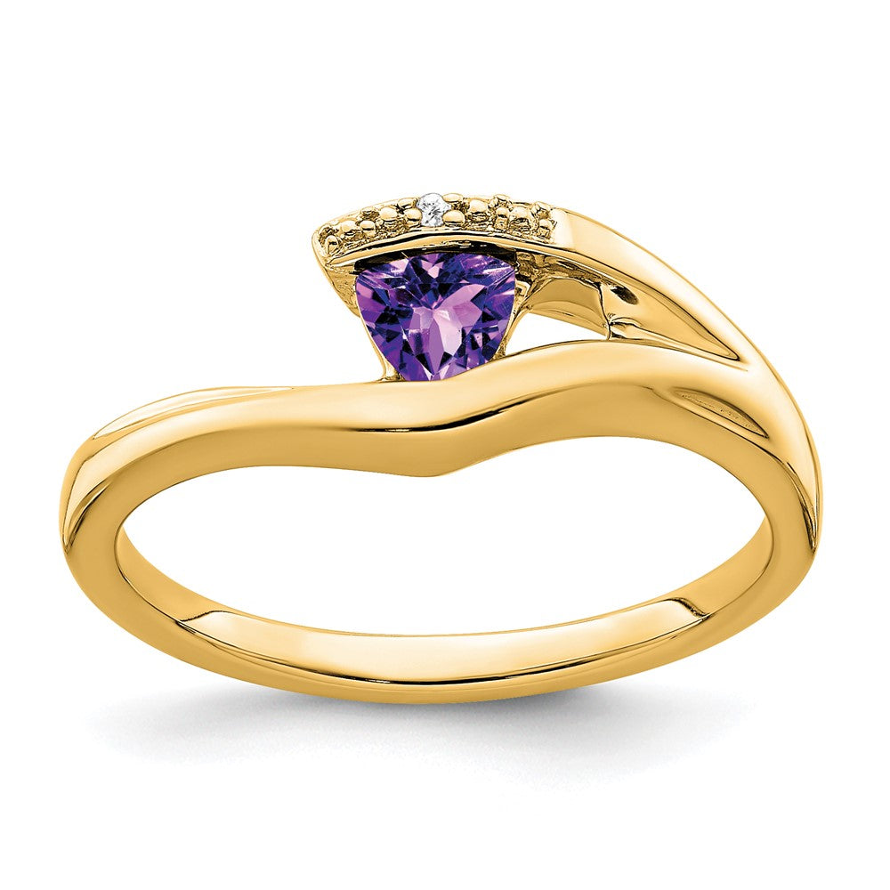 14k yellow gold trillion amethyst and real diamond ring rm7160 am 001 ya