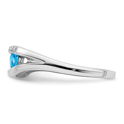 Solid 14k White Gold Trillion Simulated Blue Topaz and CZ Ring