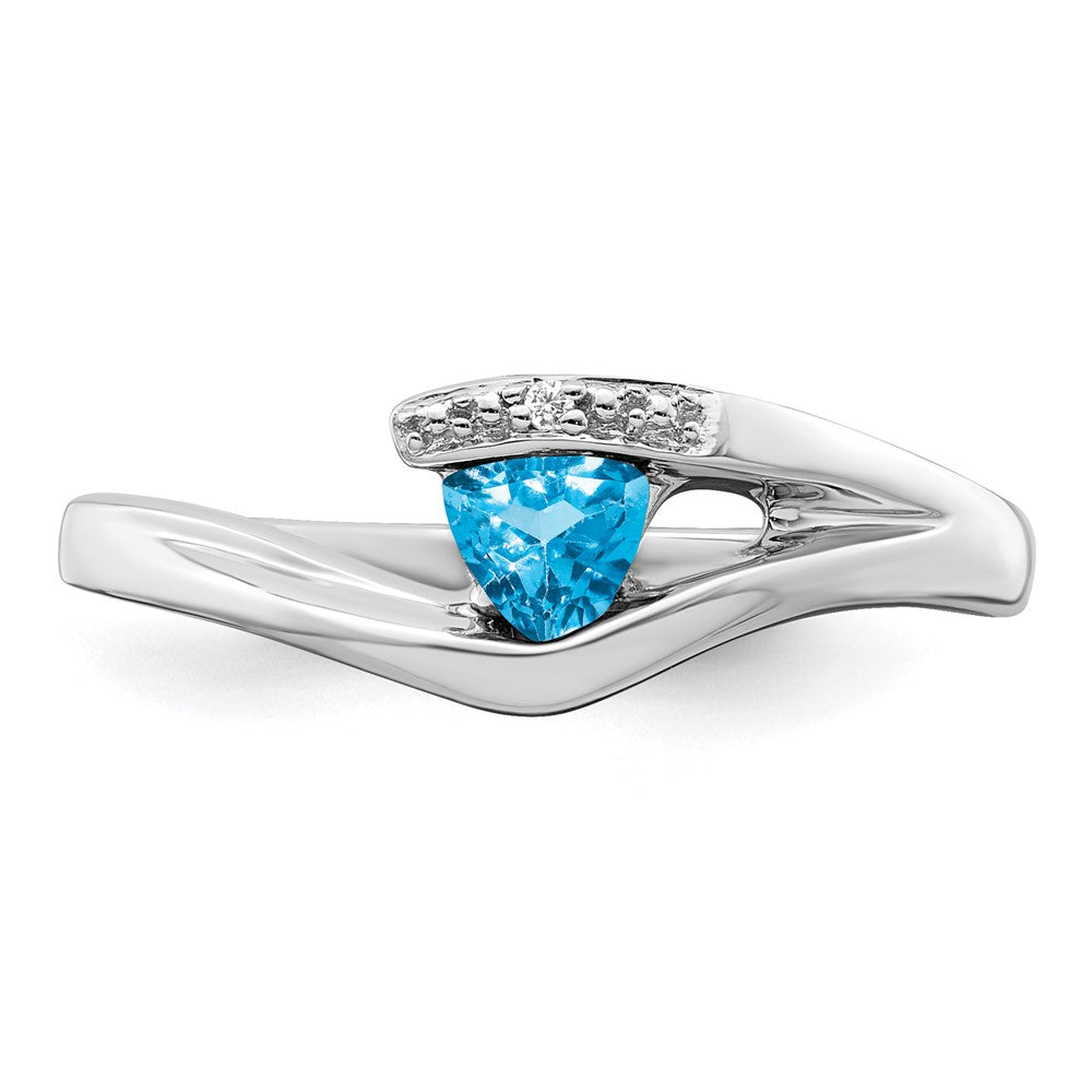 Solid 14k White Gold Trillion Simulated Blue Topaz and CZ Ring