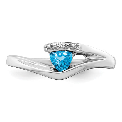 Solid 14k White Gold Trillion Simulated Blue Topaz and CZ Ring