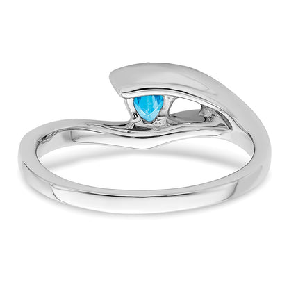 Solid 14k White Gold Trillion Simulated Blue Topaz and CZ Ring
