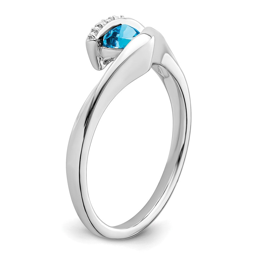 Solid 14k White Gold Trillion Simulated Blue Topaz and CZ Ring