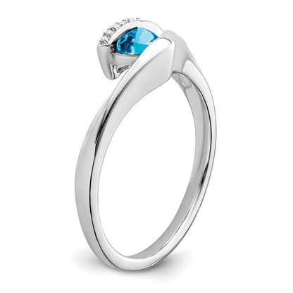 Solid 14k White Gold Trillion Simulated Blue Topaz and CZ Ring