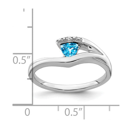 Solid 14k White Gold Trillion Simulated Blue Topaz and CZ Ring