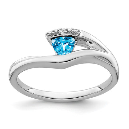 Solid 14k White Gold Trillion Simulated Blue Topaz and CZ Ring