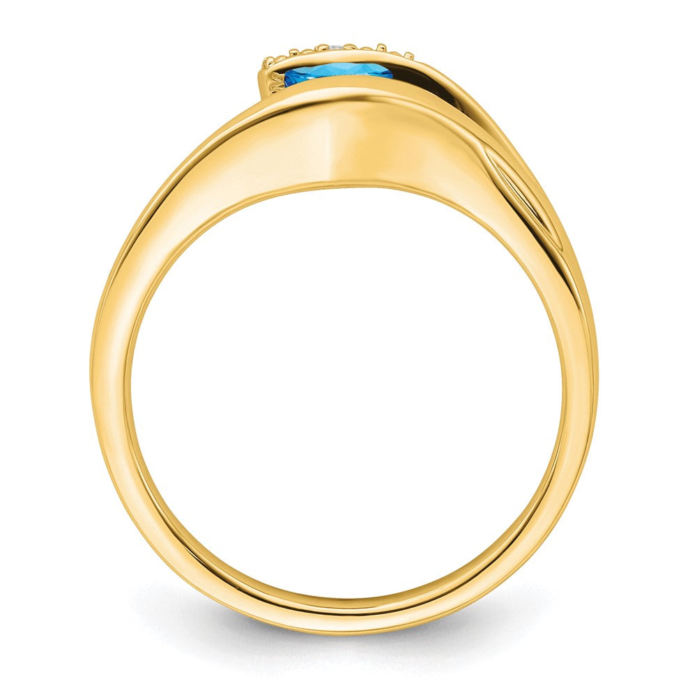 Solid 14k Yellow Gold Trillion Simulated Blue Topaz and CZ Ring