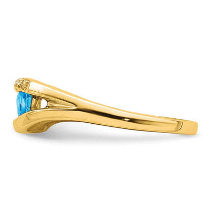 Solid 14k Yellow Gold Trillion Simulated Blue Topaz and CZ Ring