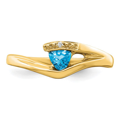 Solid 14k Yellow Gold Trillion Simulated Blue Topaz and CZ Ring