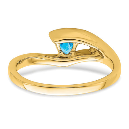 Solid 14k Yellow Gold Trillion Simulated Blue Topaz and CZ Ring