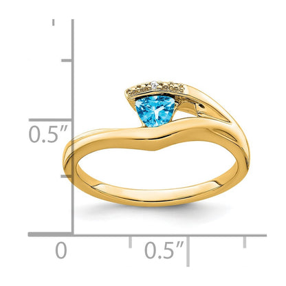 Solid 14k Yellow Gold Trillion Simulated Blue Topaz and CZ Ring