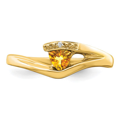 Solid 14k Yellow Gold Trillion Simulated Citrine and CZ Ring