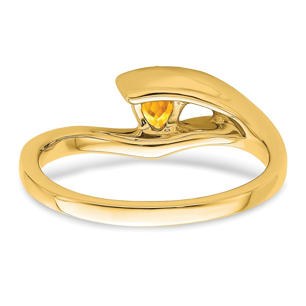 Solid 14k Yellow Gold Trillion Simulated Citrine and CZ Ring