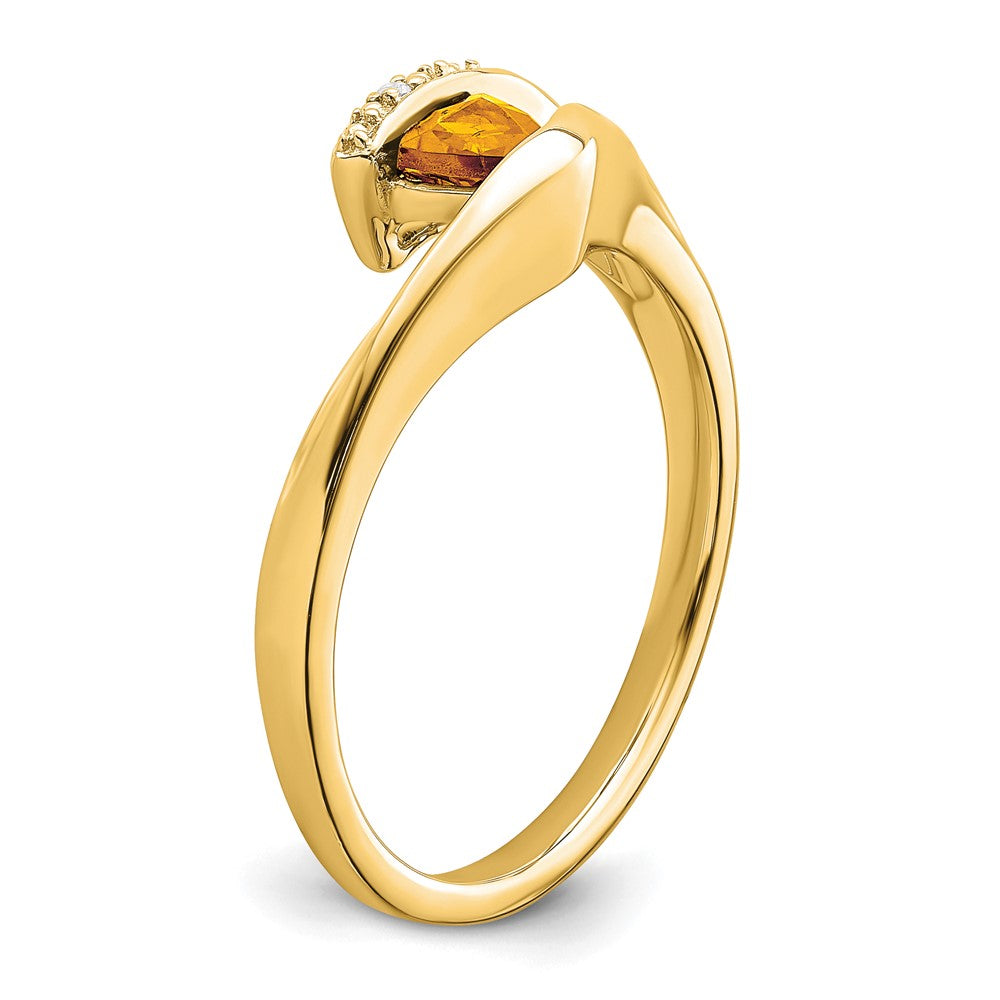Solid 14k Yellow Gold Trillion Simulated Citrine and CZ Ring