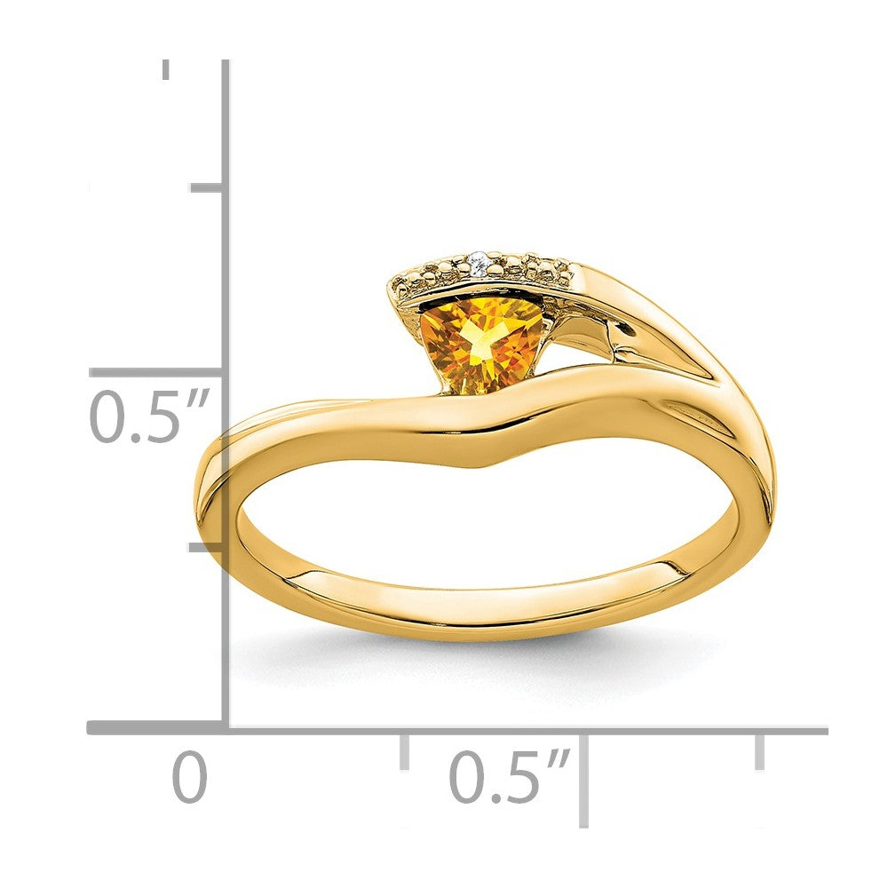 14k yellow gold trillion citrine and real diamond ring rm7160 ci 001 ya