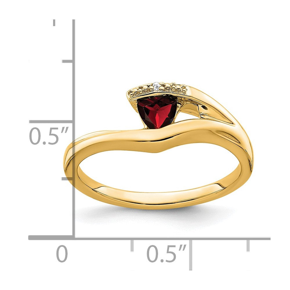14k yellow gold trillion garnet and real diamond ring rm7160 ga 001 ya