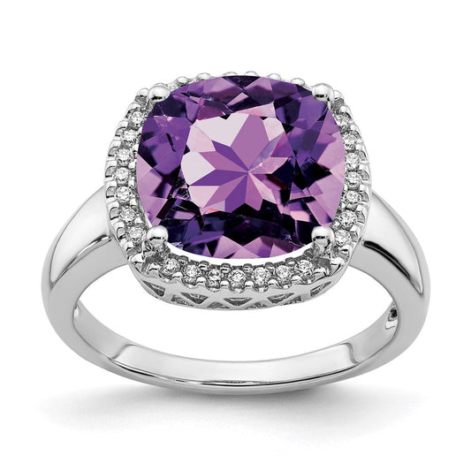 14k white gold amethyst and real diamond ring rm7161 am 014 wa