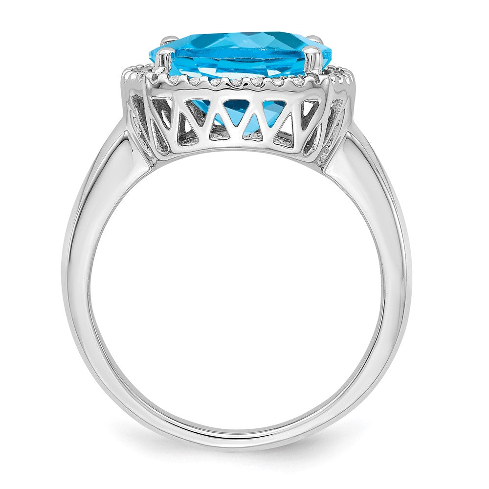 Solid 14k White Gold Simulated Blue Topaz and CZ Ring