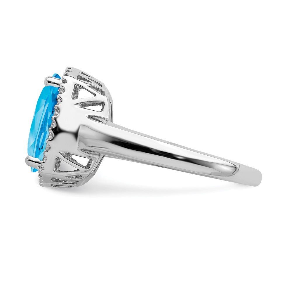 Solid 14k White Gold Simulated Blue Topaz and CZ Ring