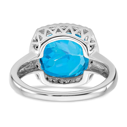 Solid 14k White Gold Simulated Blue Topaz and CZ Ring