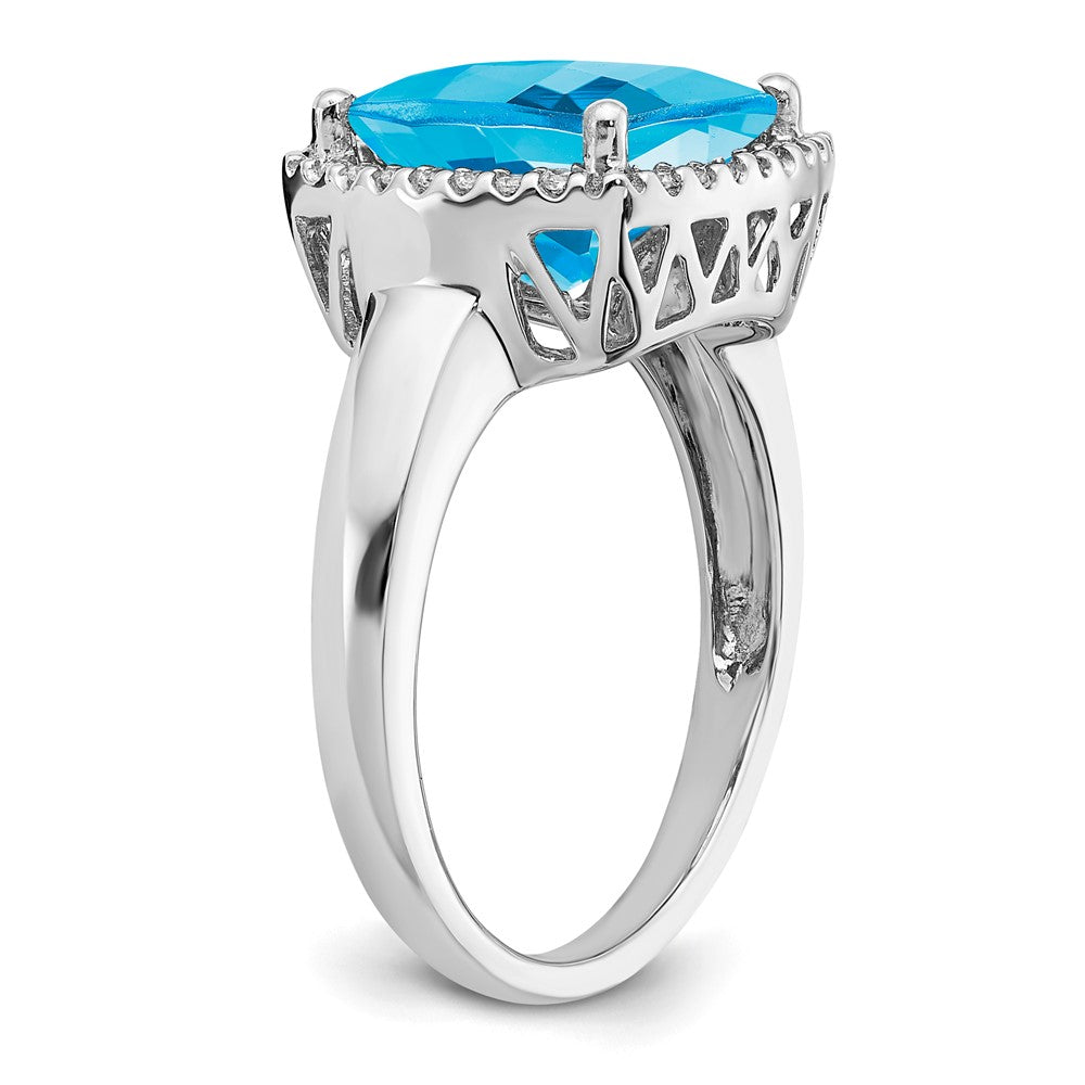 Solid 14k White Gold Simulated Blue Topaz and CZ Ring
