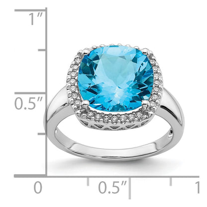 Solid 14k White Gold Simulated Blue Topaz and CZ Ring
