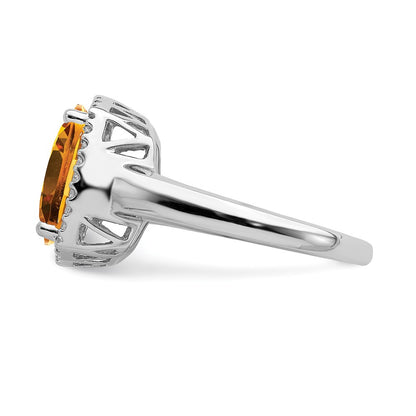 Solid 14k White Gold Simulated Citrine and CZ Ring