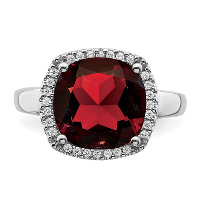 Solid 14k White Gold Simulated Garnet and CZ Ring