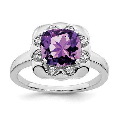 14k white gold amethyst and real diamond ring rm7162 am 008 wa