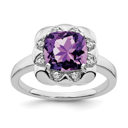 14k white gold amethyst and real diamond ring rm7162 am 008 wa